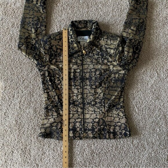Vintage Joseph Ribkoff Trends Black Gold Ribbed Full Zip Jacket Lined Sz 10 - Picture 4 of 5
